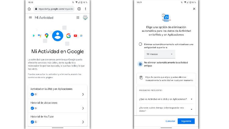 eliminar datos google