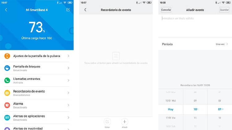 Recordatorios Mi Band 4