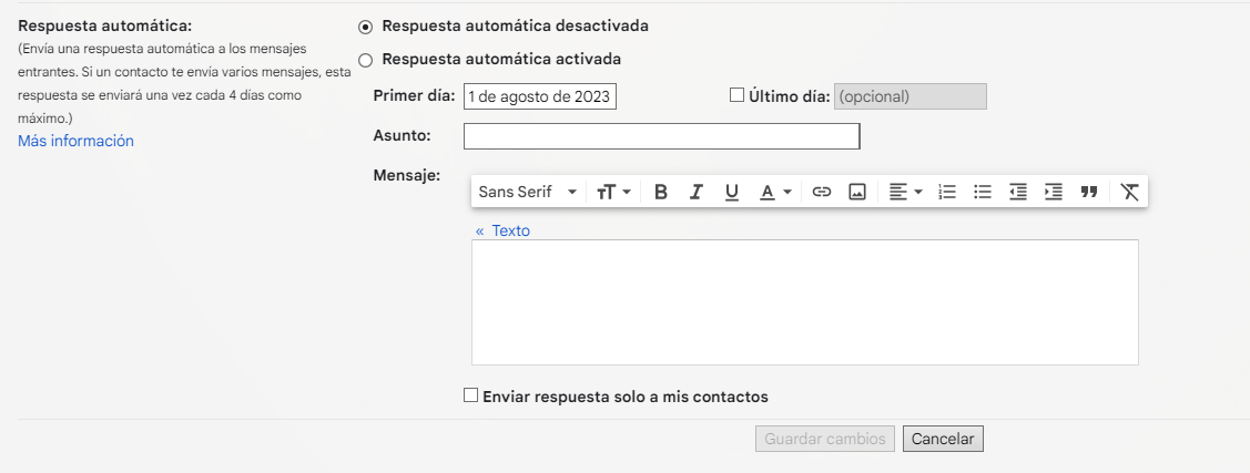 respuesta automática Gmail