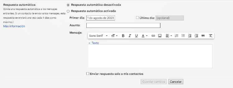 respuesta automática Gmail