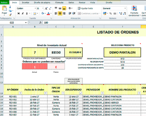 control de inventario Excel