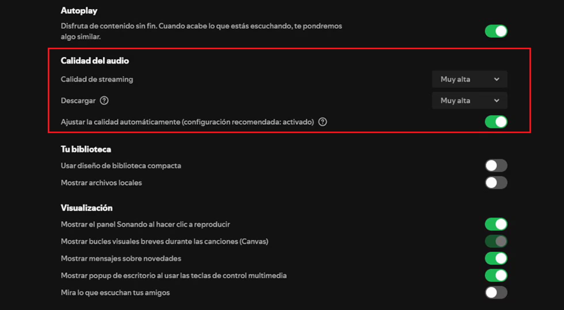 calidad audio spotify