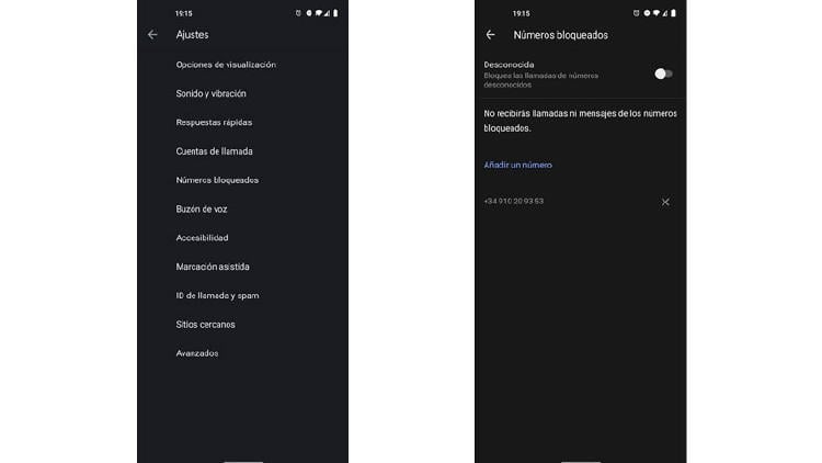 numeros bloqueados android