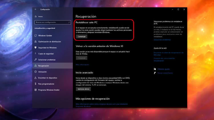 restablecer pc restablecer pc