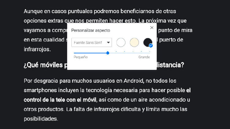 opciones lectura chrome