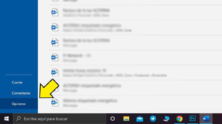 opciones word