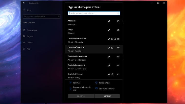 idiomas windows 10