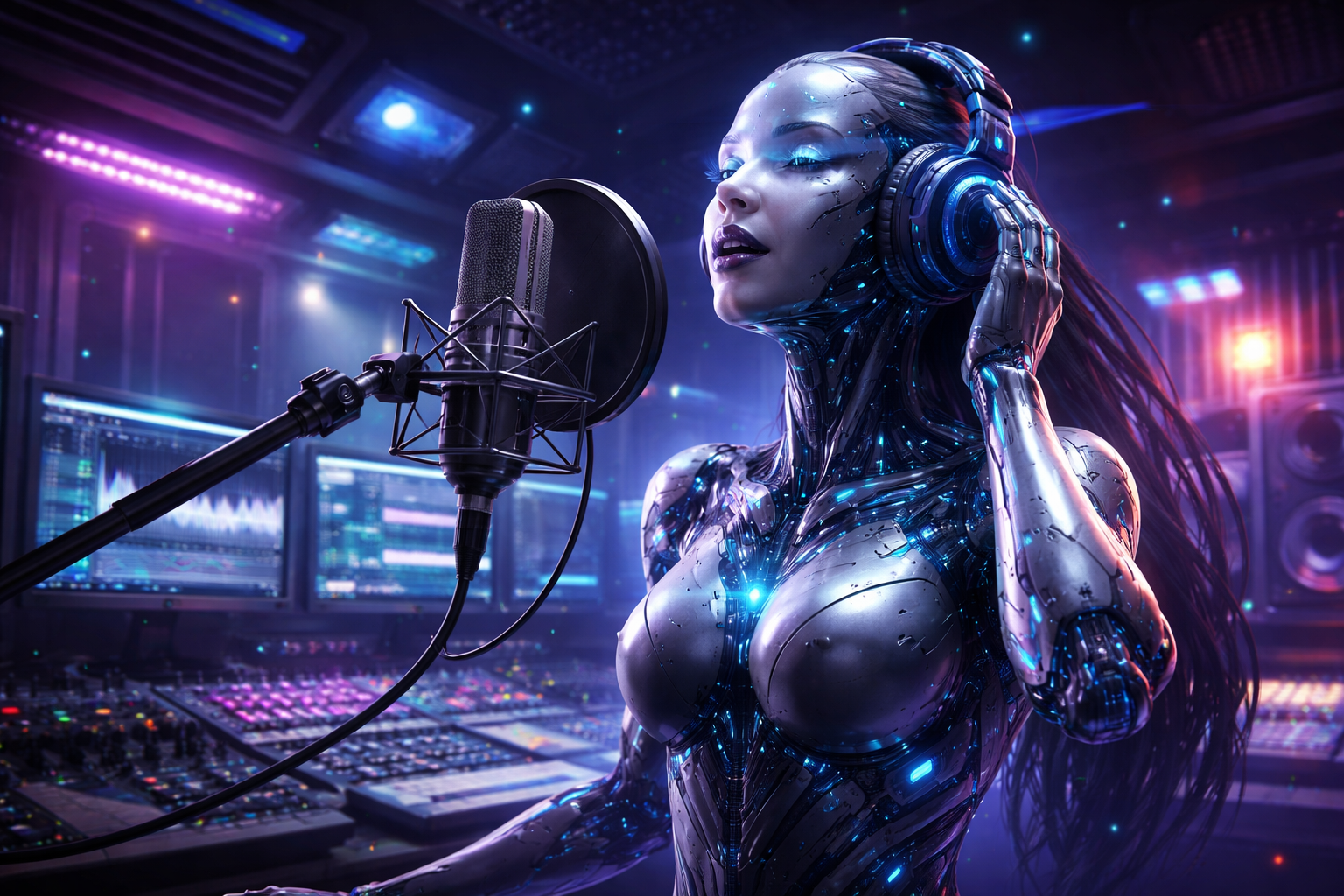 IA cantando en un estudio