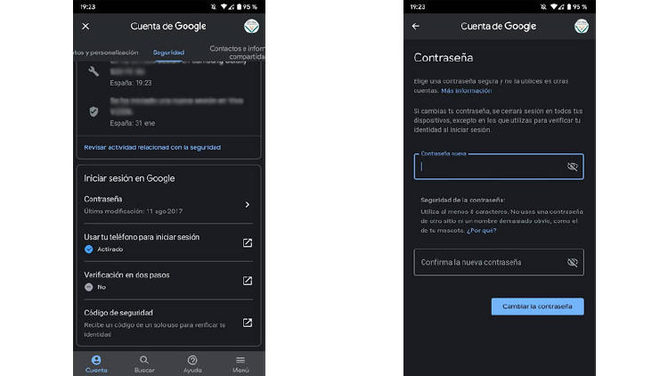 cambiar contraseña gmail movil