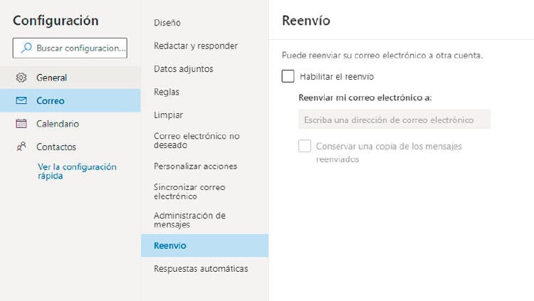 reenviar correos outlook