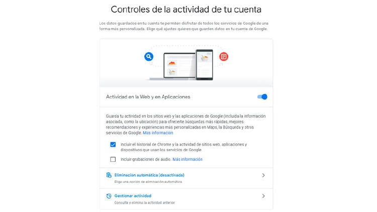 eliminar datos cuenta google