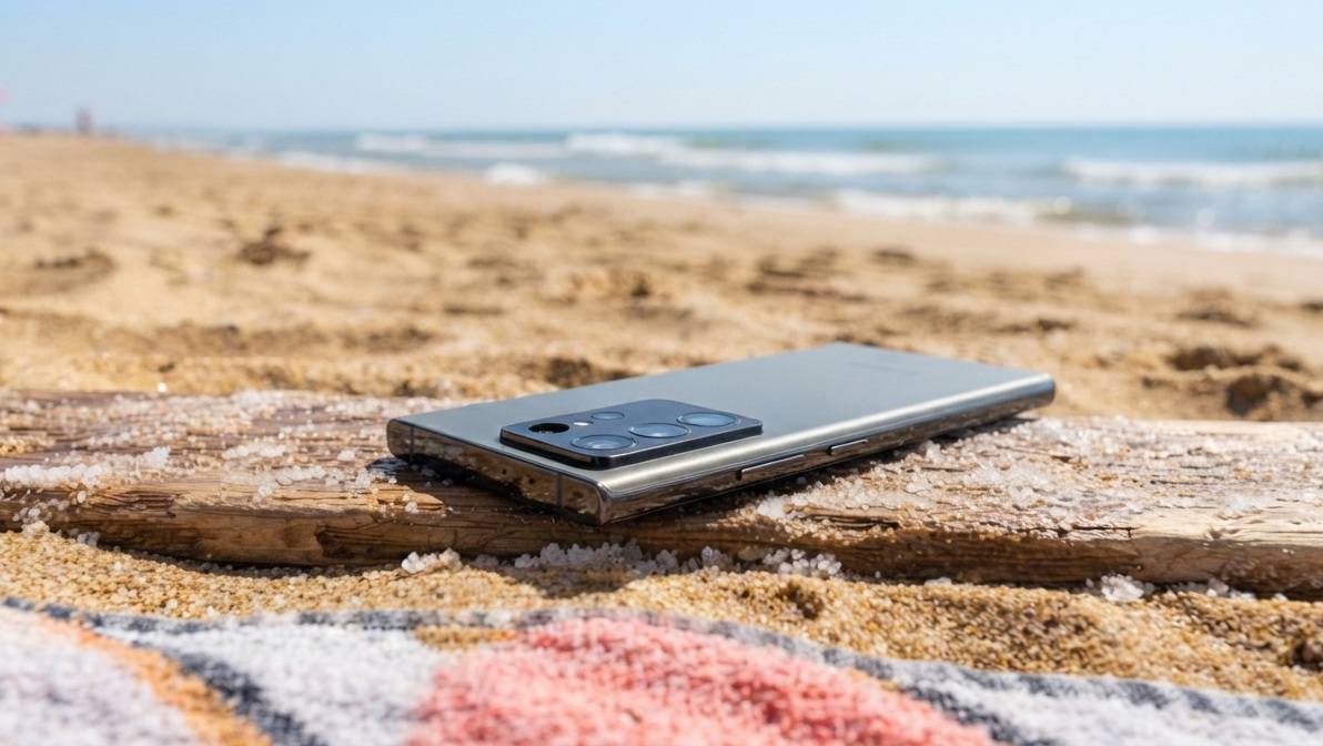 smartphone en la playa