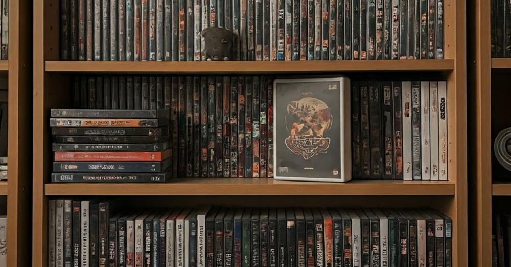 videojuegos en una estanteria