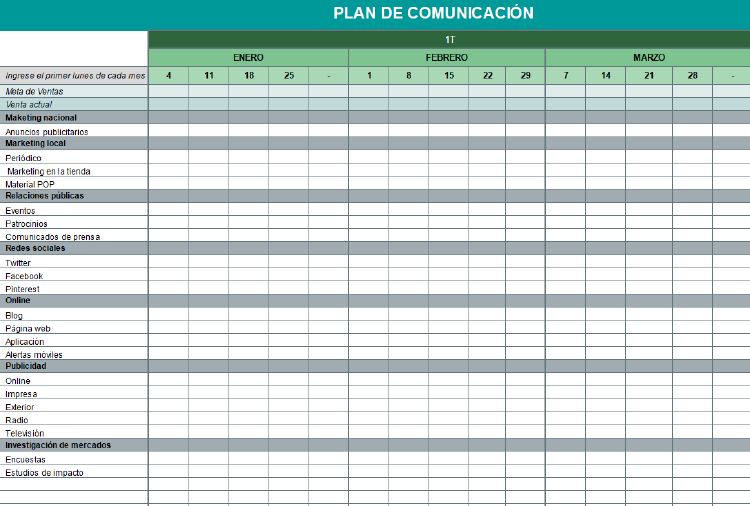 plantilla de comunicación en excel