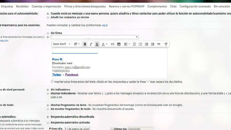 Añadir firma de correo electrónico Gmail