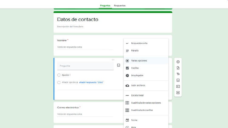 añadir preguntas google docs