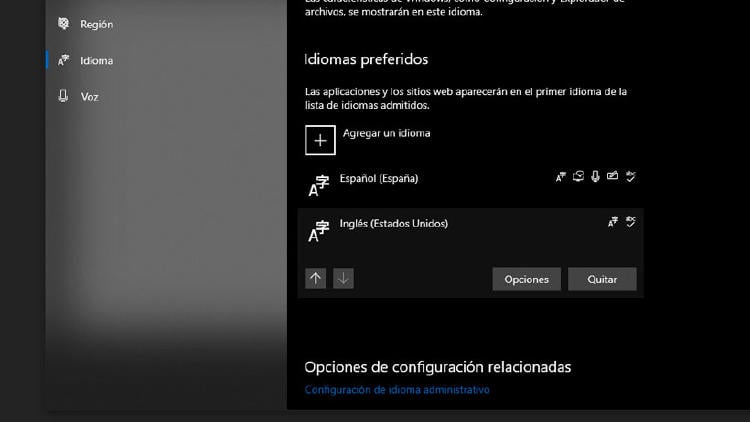 idioma windows 10