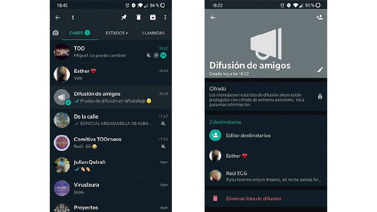 eliminar difusion WhatsApp