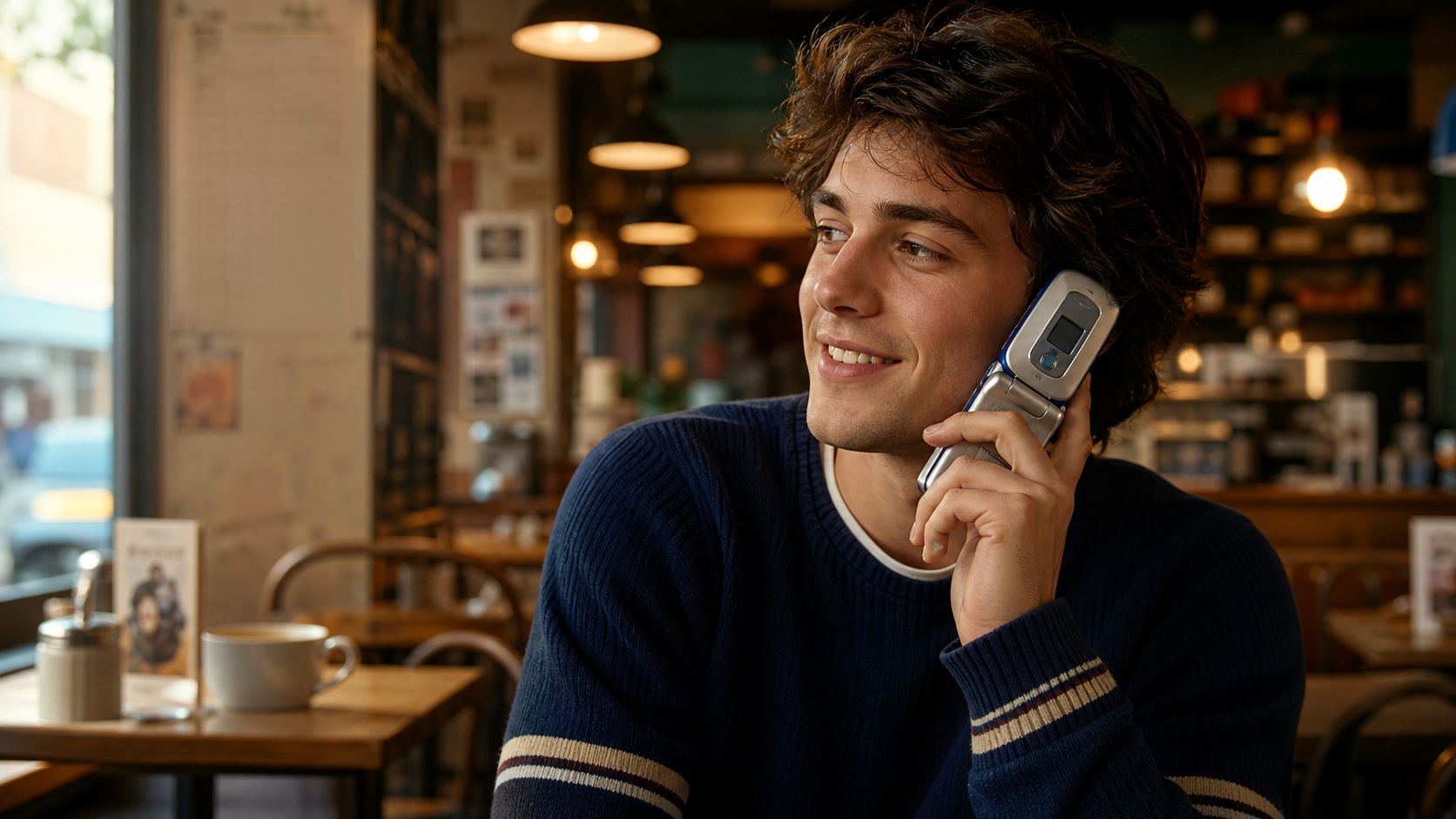 movil antiguo y persona hablando