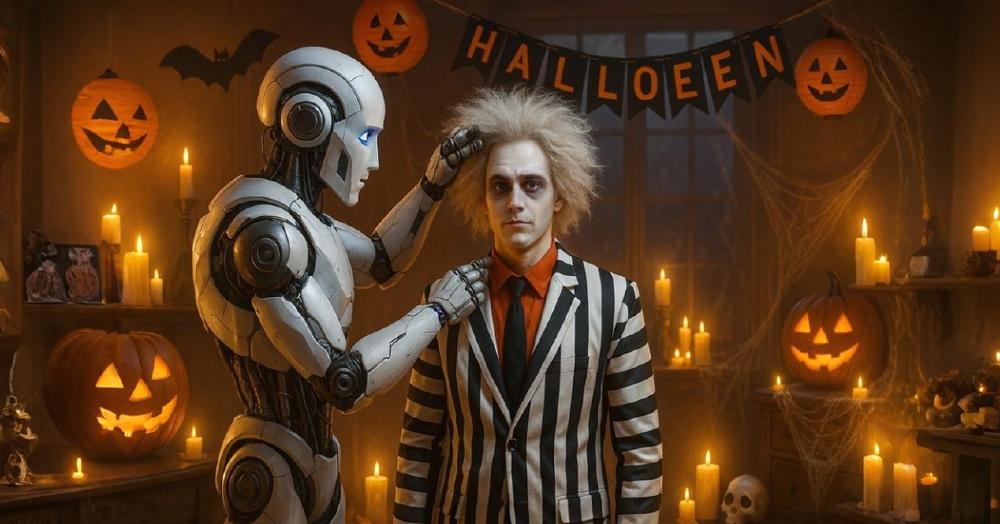 ia vistiendo a un humano en halloween