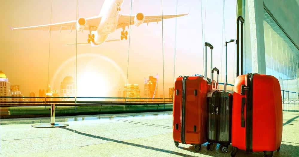 maletas de viaje y un avion