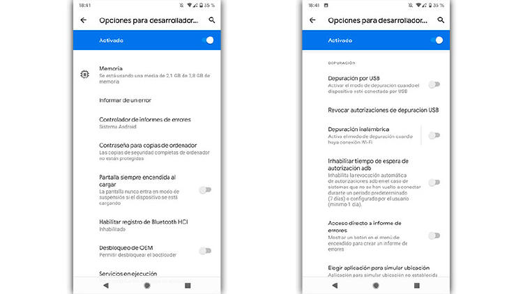 opciones desarrolladores android