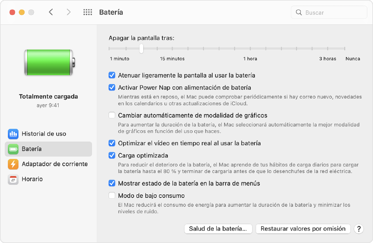 macos configuración batería