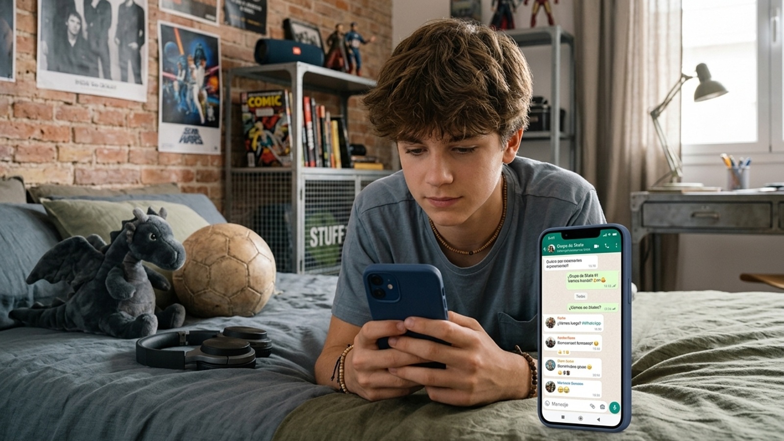 adolescente con WhatsApp