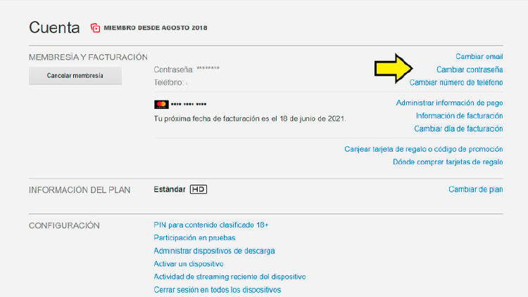cambiar contraseña netflix