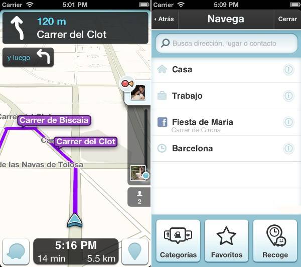 pantallazo de Waze en uso.