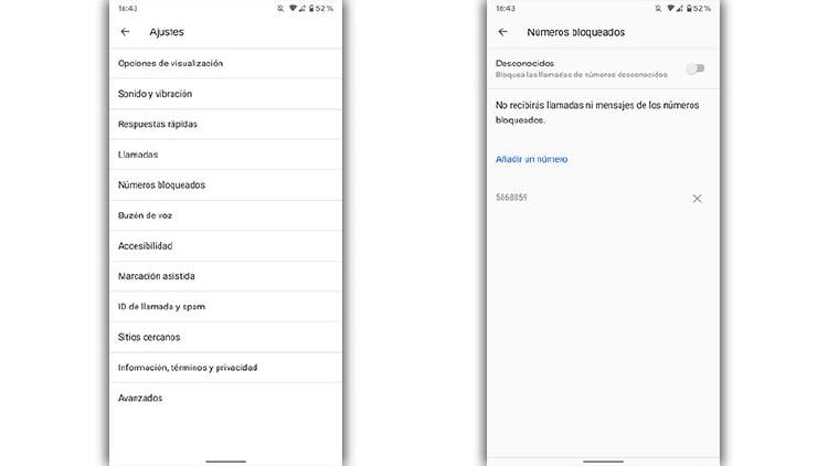 desbloquear números android