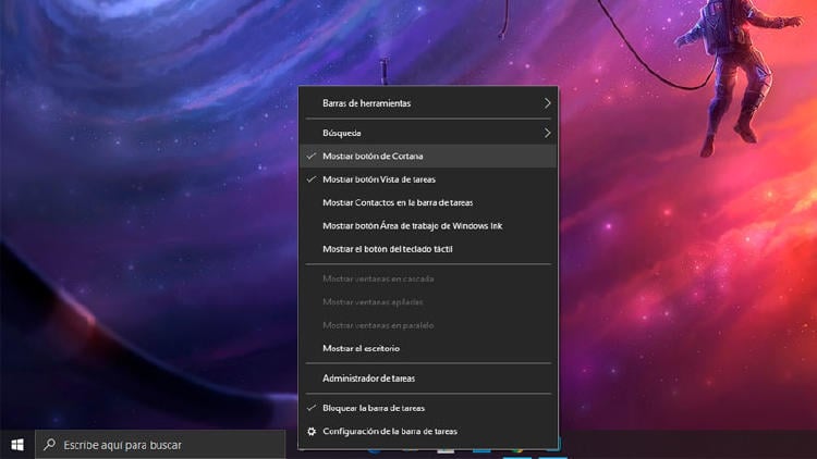 Ocultar a Cortana en Windows 10