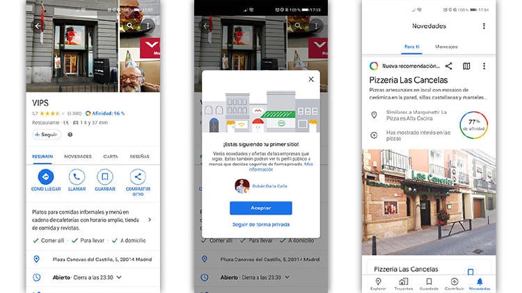 seguir google maps seguir bares o tiendas en Google Maps