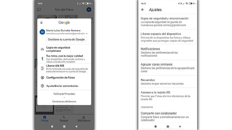 ajustes sugerencias google fotos