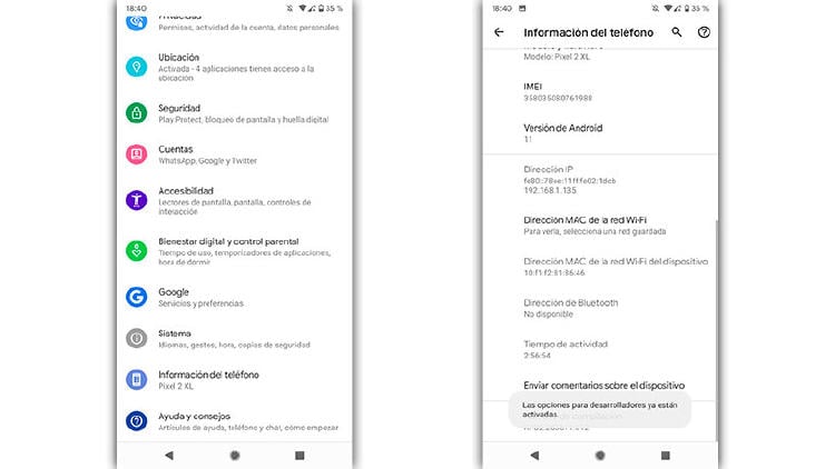 opciones desarrolladores opciones desarrolladores