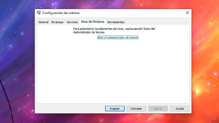 configuración del sistema windows