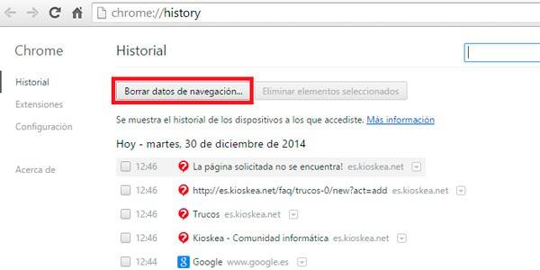 historial_chrome | ¿cómo borrar el historial de navegación?