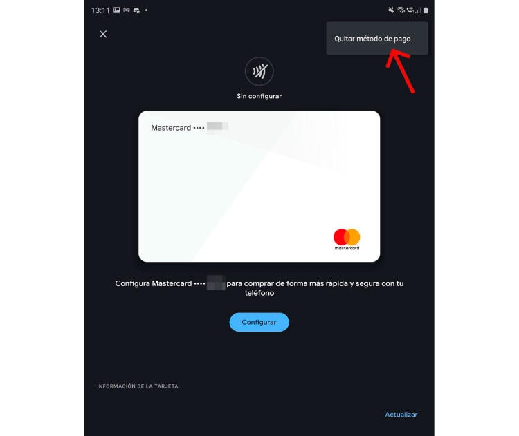 eliminar tarjeta google pay