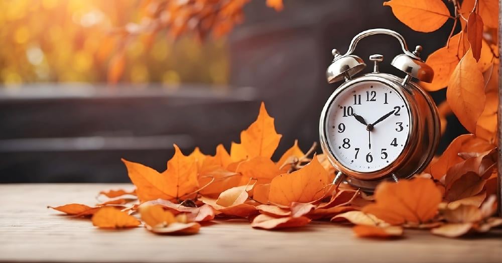 reloj y hojas de otoño