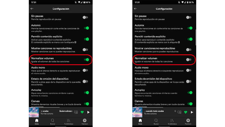 normalizar volumen spotify