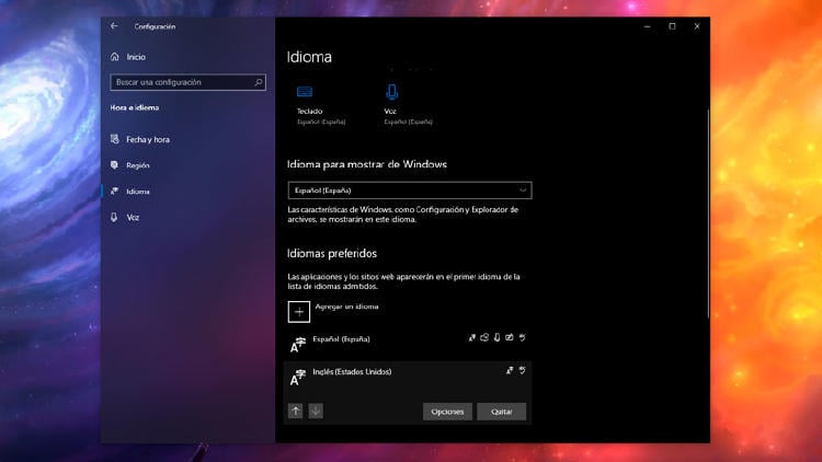 quitar idioma windows