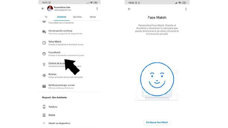 Configurar Face Match en el asistente