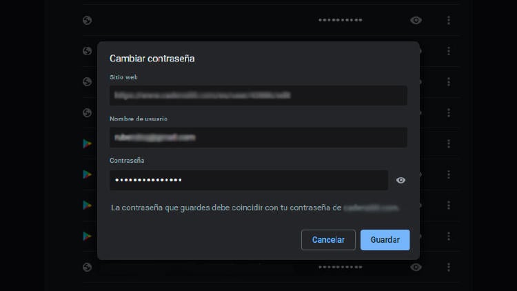 editar contraseña chrome