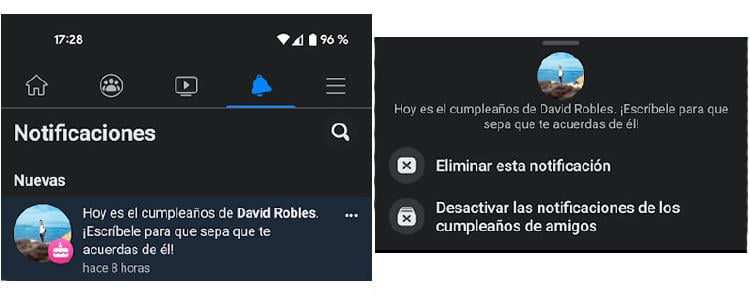 desactivar notificaciones cumpleaños