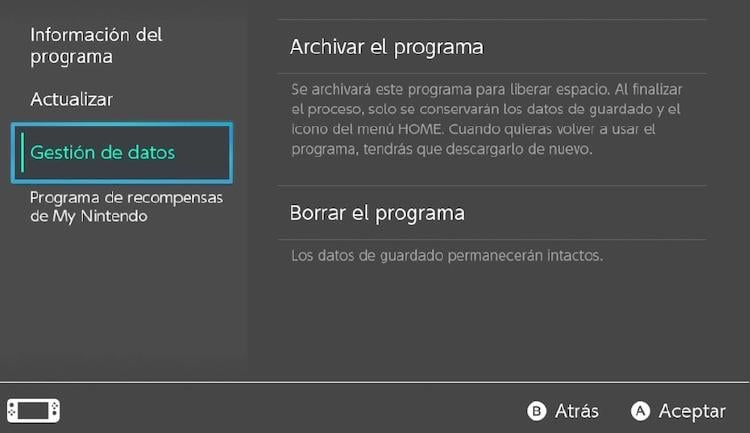 archivar juego switch