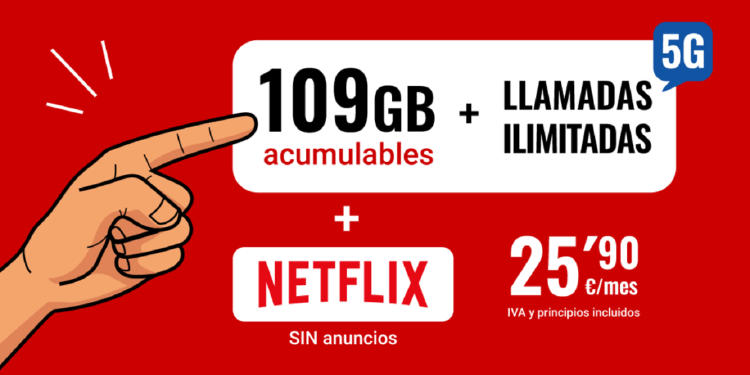 IMAGEN 109GB acumulables + llamadas ilimitadas + Netflix por 25,90€/mes