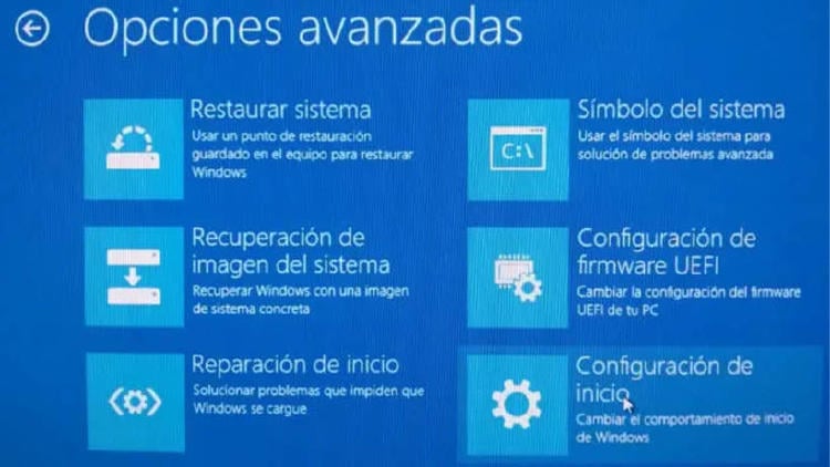 Opciones avanzadas Windows 10