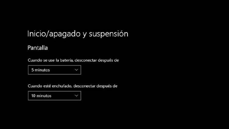 apagado suspensión windows 10