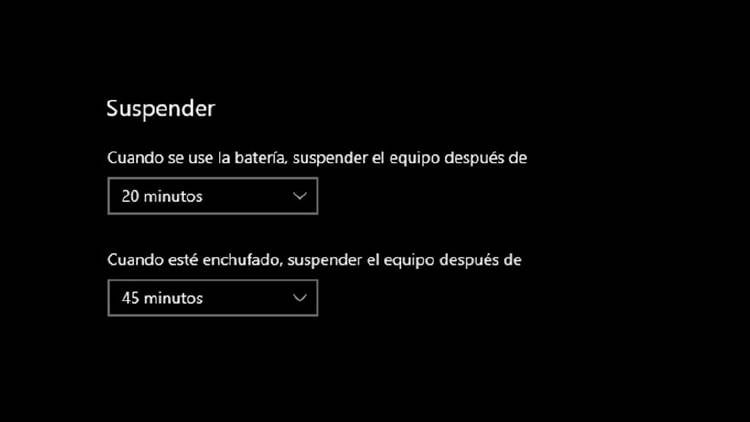 apagado suspensión windows 10